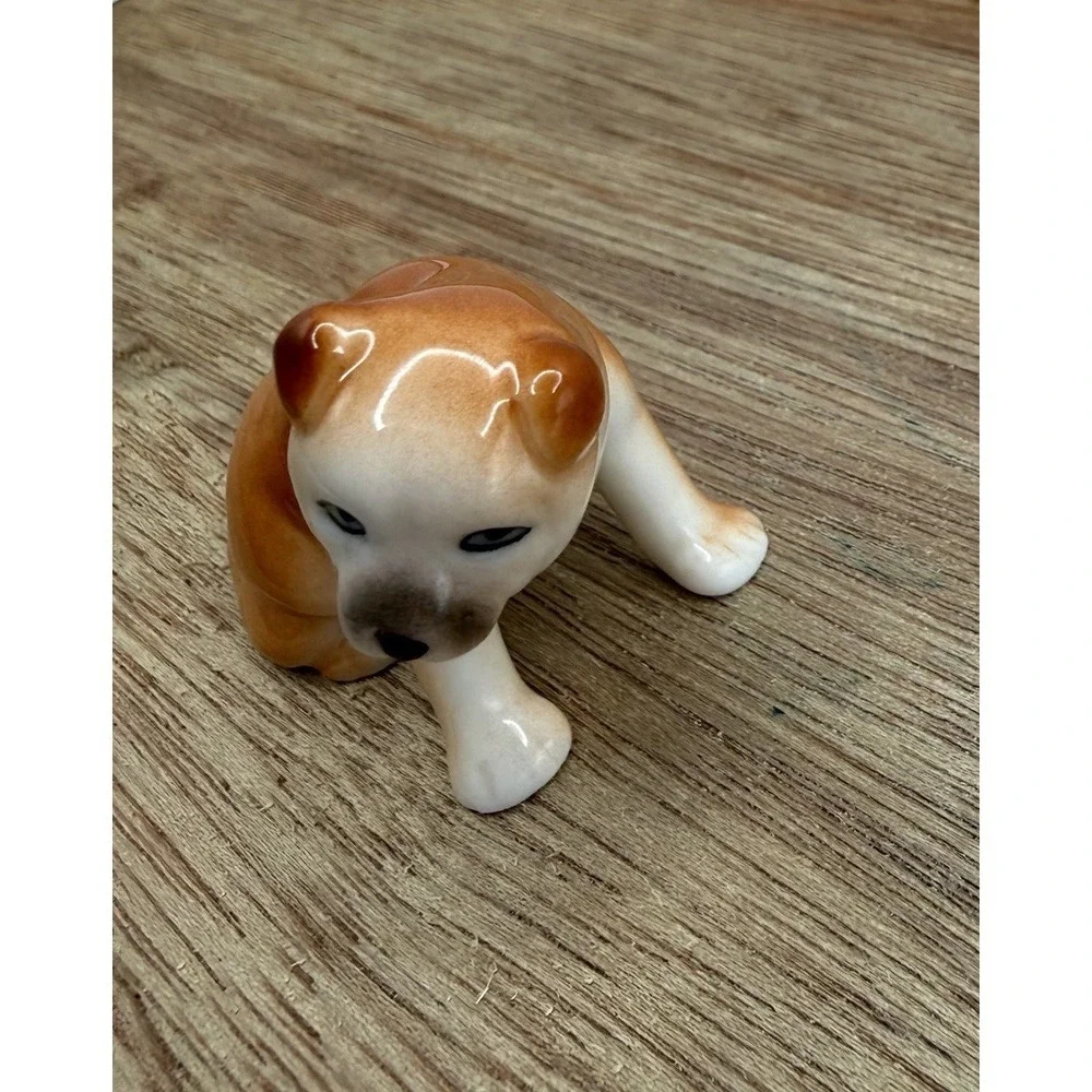 Vintage Boxer Dog Puppy Ceramic Figurine Miniature Trinket Shelf